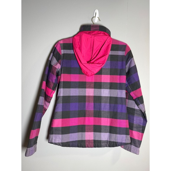 Nike Sportswear Full‎ Zip Flannel Jacket Purple Pink Plaid Hooded Women's Small - Picture 6 of 9